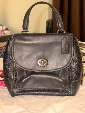Coach Black Leather Turnlock Backpack